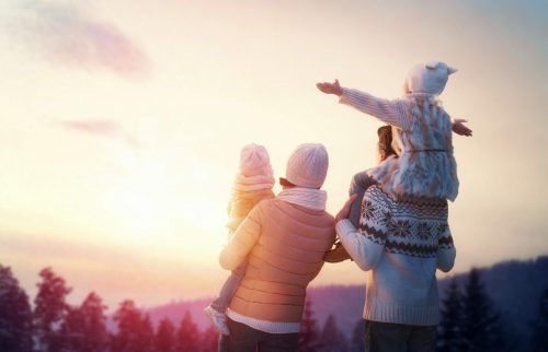 Happy,Family,At,Sunset.,Father,,Mother,And,Two,Children,Daughters