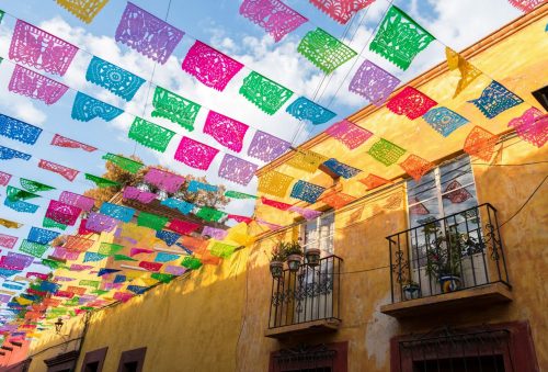 Colorful,Paper,Flags,Over,Street