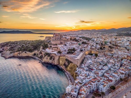 Aerial,View,Of,Stunning,Sunset,Over,Ibiza,(evissa),During,A