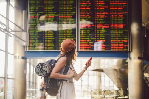 Theme,Travel,And,Tranosport.,Beautiful,Young,Caucasian,Woman,In,Dress
