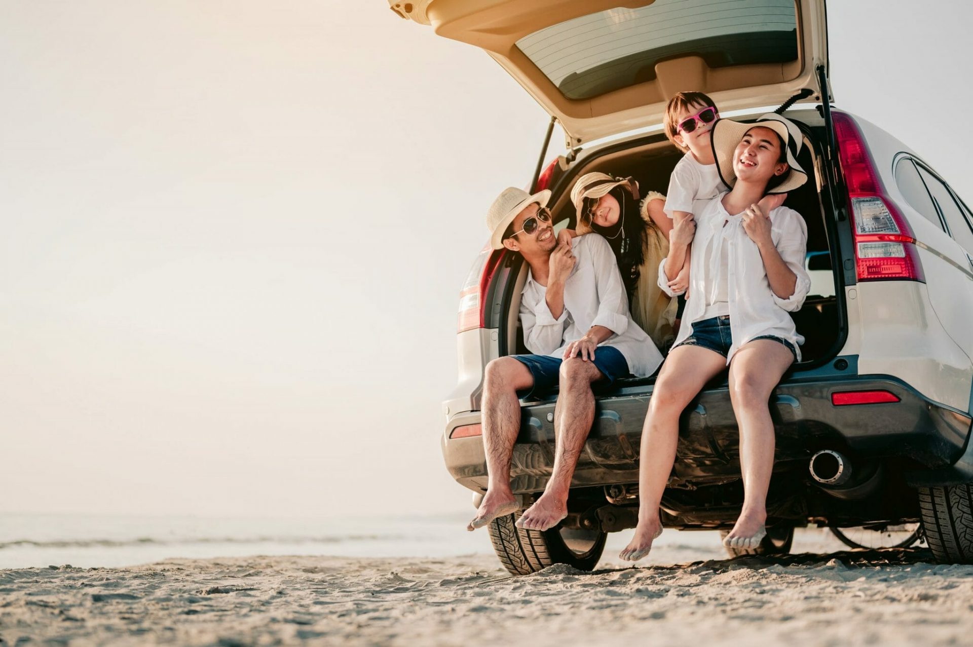 Happy,Family,On,A,Road,Trip,In,Their,Car.,Dad,